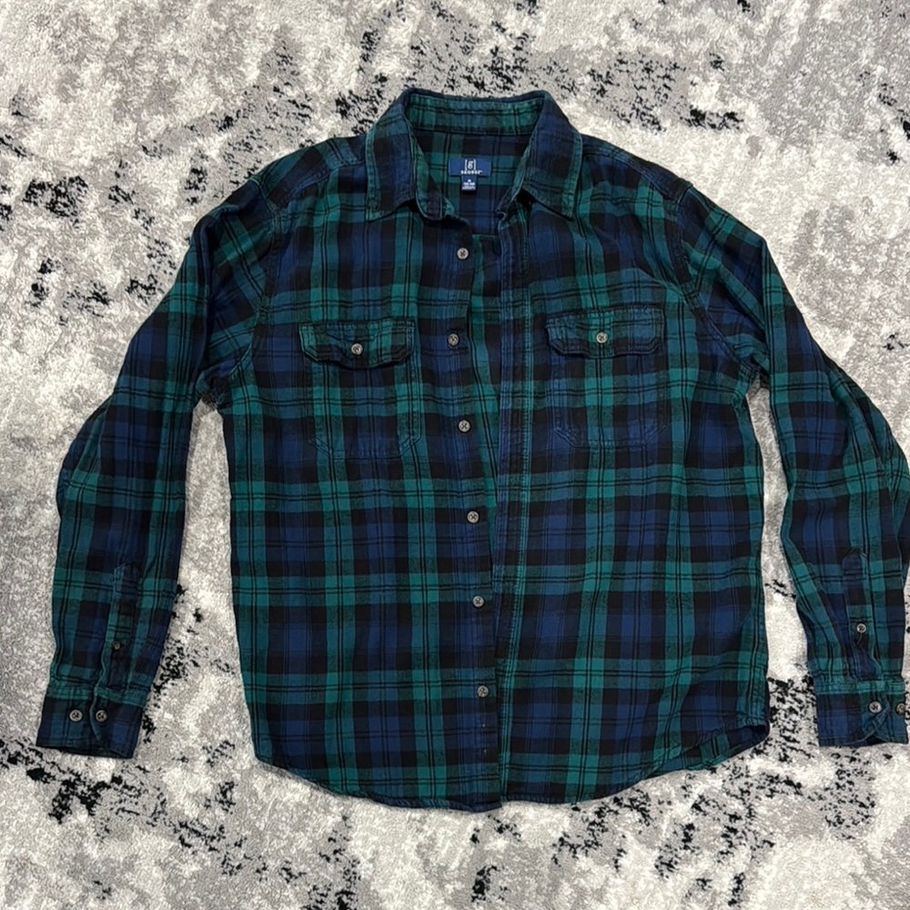 Men's Blue and Green Plaid Shirt